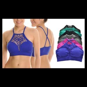 Seam-less high neck bralette with mesh cutouts